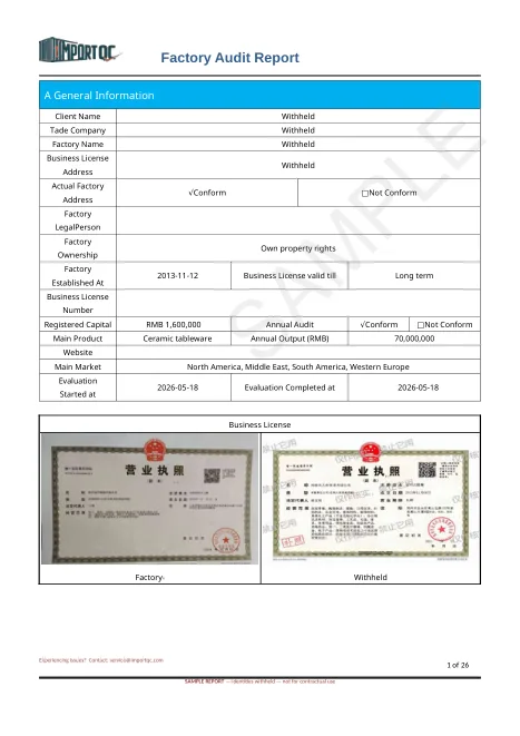 First page of the Ceramic Tableware Audit sample report