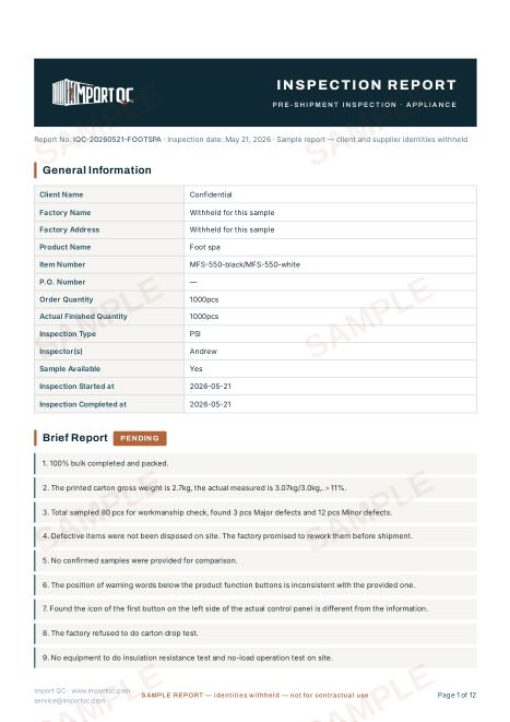 First page of the Foot Spa sample report