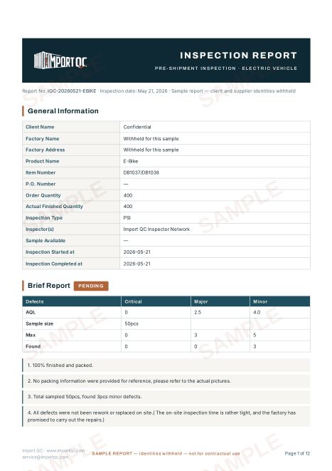 First page of the E-Bike sample report