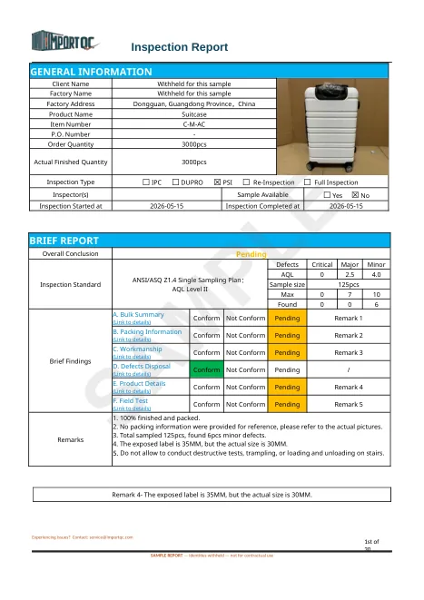 First page of the Suitcase sample report
